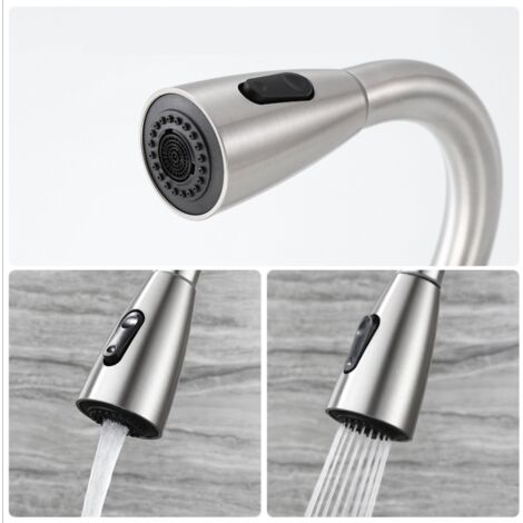 Robinet de Cuisine, Mitigeur Cuisine Rotatif à 360° avec Douchette Extractible, 3 Modes de Pulvérisation Mitigeur d'évier, Acier Inoxydable, Noir