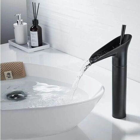 Robinet de salle de bain cascade, robinet de salle de bain noir avec robinet  de bassin