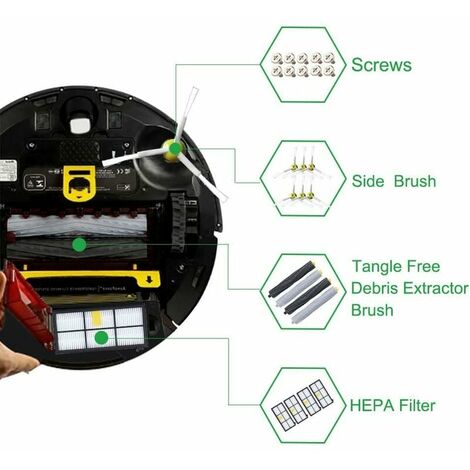 Kit Pièces accessoires compatible avec Roomba serie 800 805 850 860 865 866 870 871 880 886 890 891 895 896 900 960 965 966 980 Filtres et Brosses pour Aspirateur Robot de ABC life, 24in1
