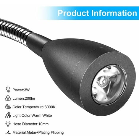 Lampe Chevet Murale 2 Pack Lumières Applique Liseuse LED Col de Cygne Lumière 3W, 3000K Blanc Chaud Lampe de Lecture