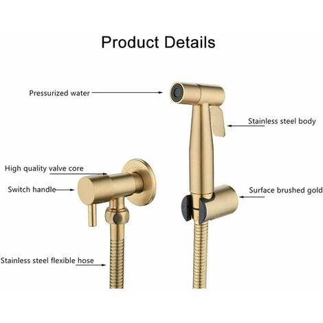 01 Pistolet à valve à angle doré brossé ensemble de toilette trois pièces buse de rappel compagnonadapté à la douche