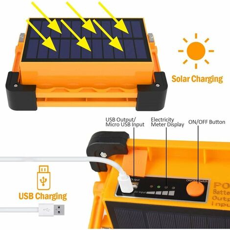 Lumière portative solaire grande lumière led forte éclairage extérieur lumière de secours portable maison，pour extérieur, jardin, cour