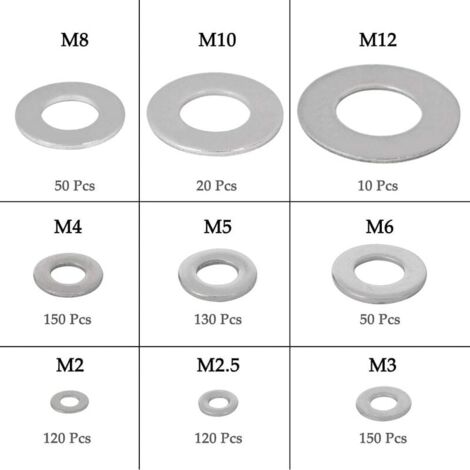800 pièces en boîte M2-M12 matériel de remplacement de joint de rondelle plate en acier inoxydabledurable