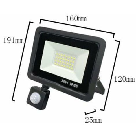 30W, noir, lumière d'inondation de détection de corps humain, lumière d'inondation extérieure imperméable, lumière d'inondation de LED, appropriée à l'éclairage extérieur