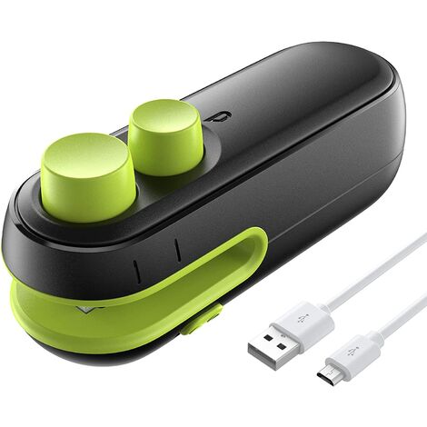 Mini scelleuse de sacs, scelleuse thermique 2 en 1, rechargeable et Portable, garde les chips alimentaires fraîches, noir/vert