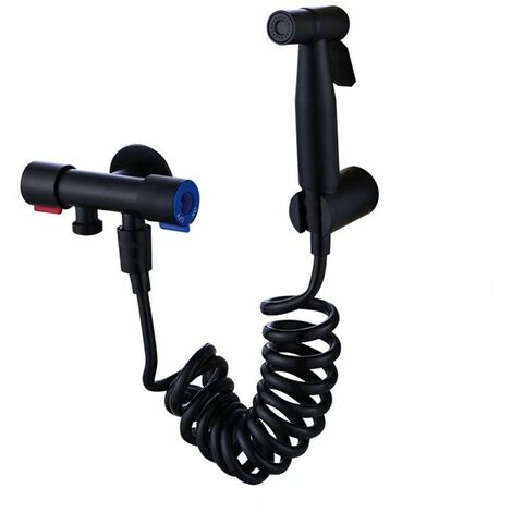 Pistolet de pulvérisation de toilettes en acier inoxydable, ensemble de pistolets de pulvérisation de salle de bains, buse haute pression sans poinçonnage noir 304
