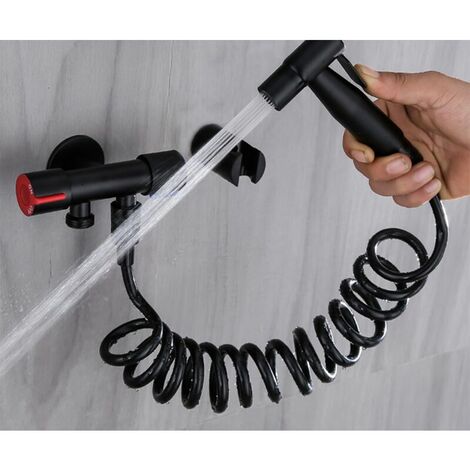 Pistolet de pulvérisation de toilettes en acier inoxydable, ensemble de pistolets de pulvérisation de salle de bains, buse haute pression sans poinçonnage noir 304
