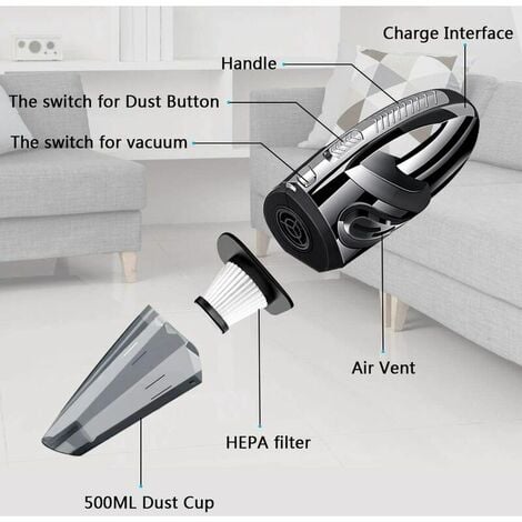 Aspirateur à Main sans Fil Puissant Portable 120W 2200mAh avec Fonction Huimide & Sèche Filtre HEPA Lavable et 5 Buses Rechargeable pour Maison,Table, Bureau, Voiture