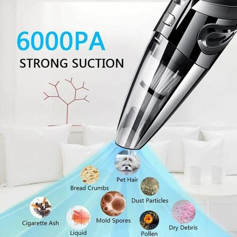 Aspirateur à Main sans Fil Puissant Portable 120W 2200mAh avec Fonction Huimide & Sèche Filtre HEPA Lavable et 5 Buses Rechargeable pour Maison,Table, Bureau, Voiture