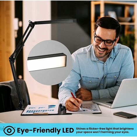 Lampe De Bureau LED JKSWT - 5 Modes & 5 Luminosités, Bras Pivotant Réglable Avec Pince - Mémoire Tactile - Éclairage Doux 72 LEDs