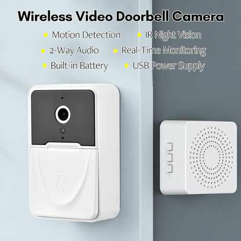 Caméra De Sonnette Vidéo Sans Fil Sonnette De Sécurité Visuelle Intelligente, Avec Détection De Mouvement Vision Nocturne Surveillance Audio Bidirectionnelle En Temps Réel, Noir Blanc