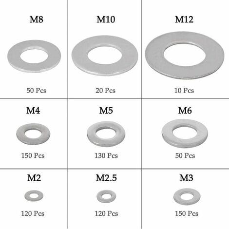 Rondelle Plate Acier Inoxydable, Kit d'Assortiment de Rondelle, Large Rondelles Petites, M2/2,5/3/4/5/6/8/10/12 - Rondelles Métal avec Boite en Plastique pour Bricolage, Mécanique