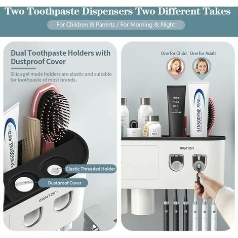 Distributeur automatique de dentifrice Salle de bain Auto-adhésif Dustproof  Brosse à dents Porte-dents Rack Wall Mounted Toothpaste Squeezer Pour la  maison