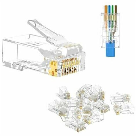 Lot de 100 RJ45 8P8C CAT6 CAT5E Connecteur de Passe à Travers Ethernet Modulaire Plug 50u Plaqué