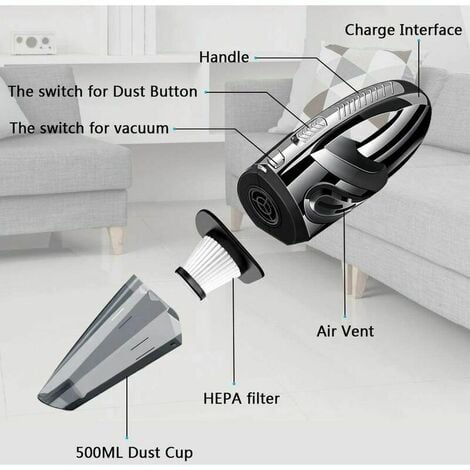 Aspirateur à Main sans Fil Puissant Portable 120W 2200mAh avec Fonction Huimide & Sèche Filtre HEPA Lavable et 5 Buses Rechargeable pour Maison,Table, Bureau, Voiture