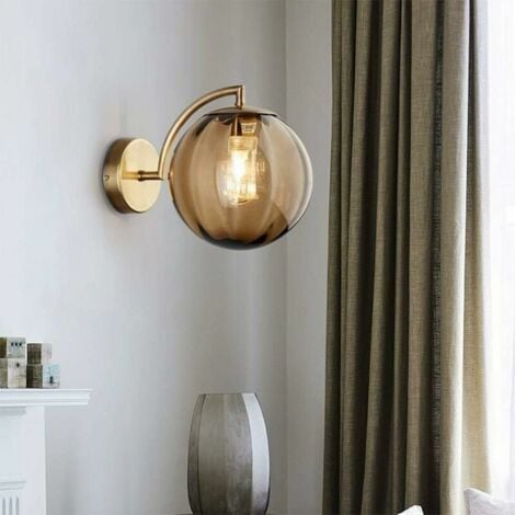Nouveau Nordic Modern Applique Murale Ø15CM Boule De Verre Ambre Applique Applique Luminaire Support En Métal Applique (Ambre)