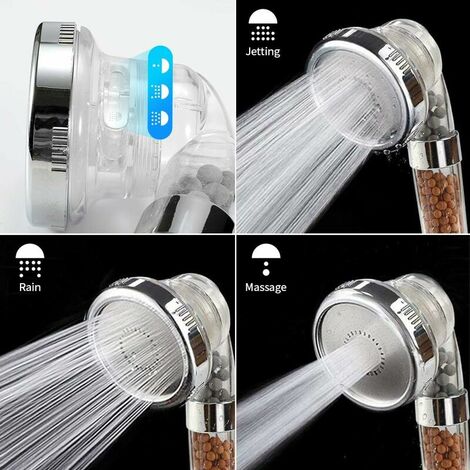 Pommeau De Douche Haute Pression Économique - 4 Types De Jets + Fonction Pause - Avec Tuyau 1,5 M Et Support Murale - Filtre Anti-Calcaire Et Chlore