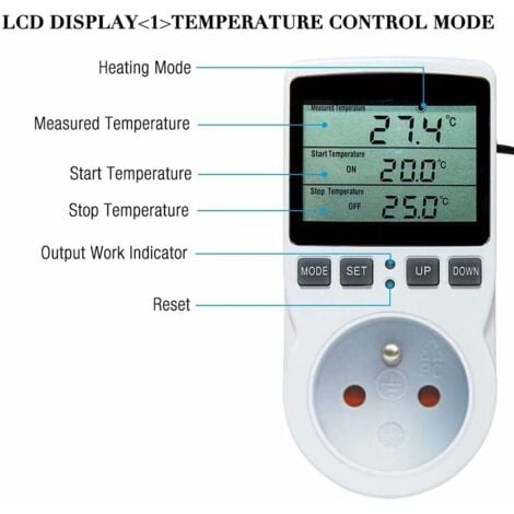 Prise secteur commandée par thermostat numérique 2300 W avec sonde