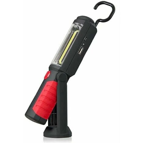 Lampe Torche LED Rechargeable Mains-Libres[NOUVELLE VERSION 2018] 3W Baladeuse à LED COB 2 en 1 Lampe de Poche pour Camping/Randonée/Auto/Garage/Atelier, Deux Modes d'Allumage, Rouge