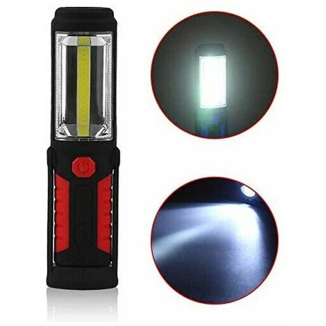 Lampe Torche LED Rechargeable Mains-Libres[NOUVELLE VERSION 2018] 3W Baladeuse à LED COB 2 en 1 Lampe de Poche pour Camping/Randonée/Auto/Garage/Atelier, Deux Modes d'Allumage, Rouge