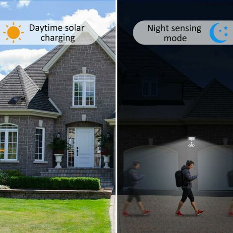 Lampe Solaire Exterieur Detecteur de Mouvement, LED Spot Solaire Exterieur, Étanche IP65 Angle d'éclairage de 120°, Lumière Solaire avec Câble de 5M pour Cabanon, Garage, Jardin, Balcon，Fonepro，