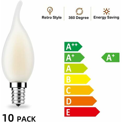 Ampoule LED E14 à Filament, Lot de 10 Ampoules Flamme, 4 Watts Consommés Equivalence Incandescence 40W, 2700K Blanc Chaud et 400LM, Angle de Faisceau 360° [Classe énergétique A+]