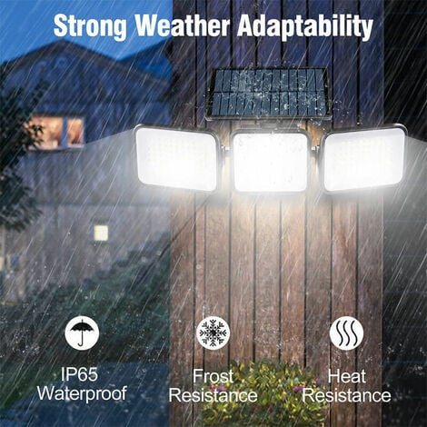 Lampe Solaire Exterieur Detecteur de Mouvement, 3 Têtes 180 LED Lumiere Solaire Exterieur IP65 Étanche Eclairage Exterieur Solaire 3 Modes Spot Projecteur LED Solaire Jardin [Classe énergétique A+++]