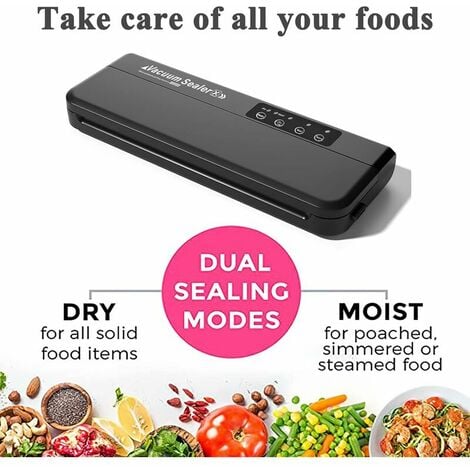 Machine sous Vide Electrique Alimentaire 360W Aliments Secs et Humides Appareil de Mise sous Vide -60 kpa avec Fonction d'impulsion Inclus 10 pcs Sacs sous Vide pour Viandes Légumes Fruits etc