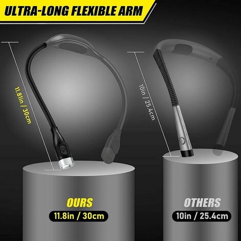 Lampe de lecture LED flexible pour le cou, lampe de lecture rechargeable 4 LED 3 couleurs, protection des yeux, avec flexible extra long (noir)