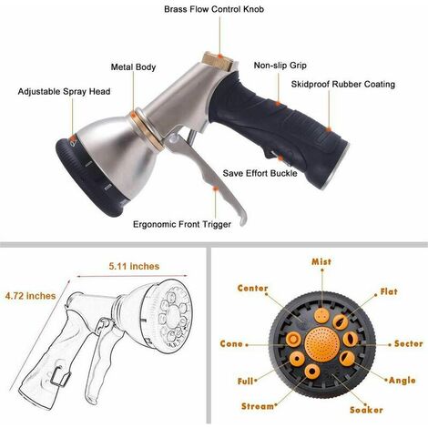 Pistolet Arrosage 9 Fonctions - Alliage Métal Pour Jardin, Lave-Auto Et Animaux