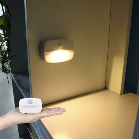 Veilleuse LED automatique [lot de 2], veilleuse murale avec capteur de mouvement auto-adhésif, veilleuse murale pour salle de bain, chambre, couloir (blanc chaud)