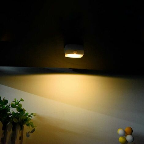 Veilleuse LED automatique [lot de 2], veilleuse murale avec capteur de mouvement auto-adhésif, veilleuse murale pour salle de bain, chambre, couloir (blanc chaud)