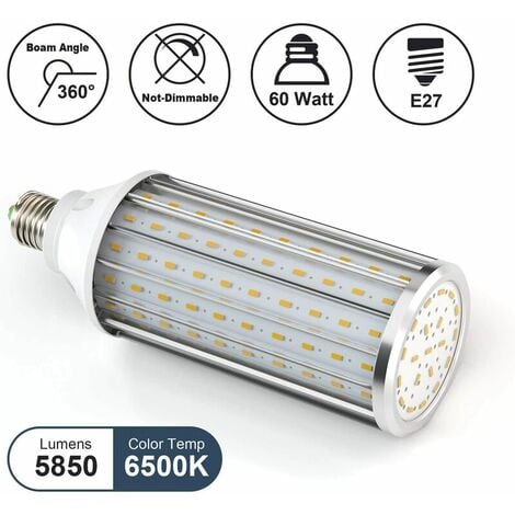E27 LED Ampoule de Mas 60W, 550W équivalent Ampoules, 6500K Blanc Froid E27 Ampoule LED, Non Dimmable, 5850LM 160x5630SMD, Edison LED ampoule à mas (60W Blanc Froid)