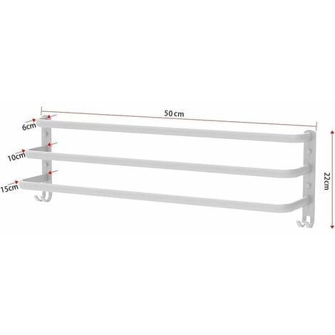 Porte-Serviettes Mural Porte Serviette Salle de Bain étagère Serviette avec Crochets Porte-Serviettes Aluminium étagère Serviette pour Cuisine, Salle de Bains, Hôtel (Blanc, 50CM)