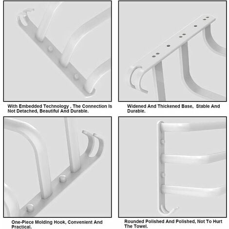 Porte-Serviettes Mural Porte Serviette Salle de Bain étagère Serviette avec Crochets Porte-Serviettes Aluminium étagère Serviette pour Cuisine, Salle de Bains, Hôtel (Blanc, 50CM)