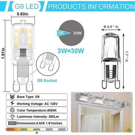 Lot de 8 ampoules LED G9, G9 LED 220 V Blanc naturel 4000 K 3 W équivalent halogène 30 W [Classe énergétique E]