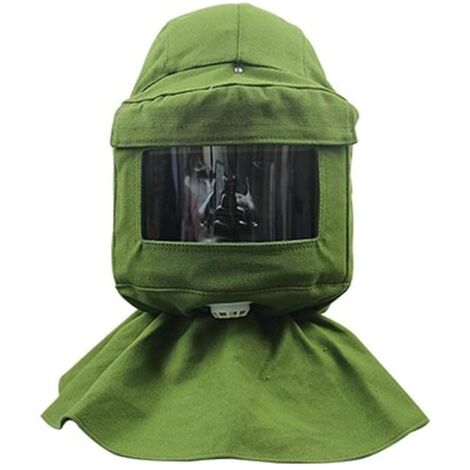 Cagoule De Sablage Avec Cape - Masque Anti-Poussière Vert - Protection Yeux Et Respiratoire - 47.5x42cm