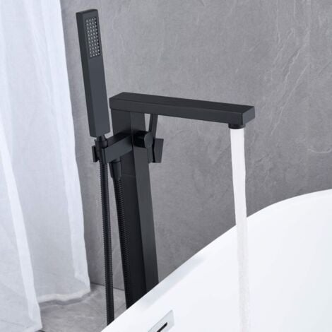 FOREHILL  Robinet De Baignoire Avec Douchette Cascade Baignoire Robinet Mitigeur Au Sol Autoportant Melangeur Baignoire Îlot Sur Pied Avec Poignée Noir (underground installation)