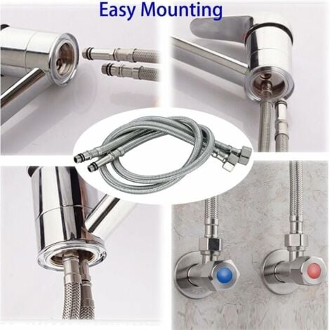 Lot de 2 tuyaux flexibles tressés en acier inoxydable pour mitigeur de cuisine/lavabo monobloc 1/2 Raccord 600 mm de long
