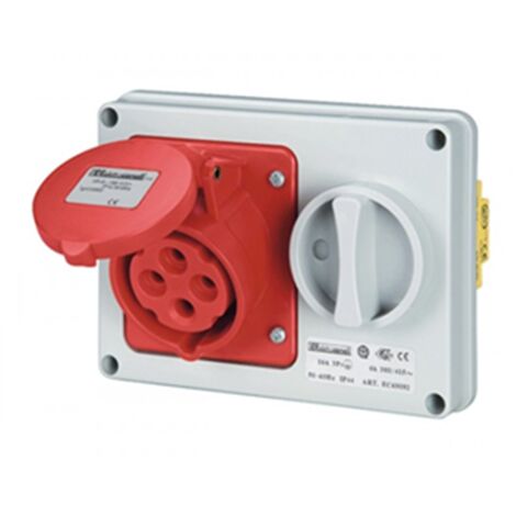 Presa Industriale Interbloccata Scame Parre 562.1686 3P+T 16A 6h IP44 | Da Parete Rossa Con Fusibile, Sicurezza