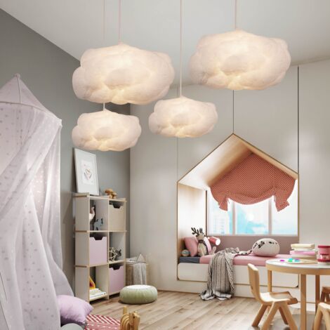 Lustre moderne en coton pour chambre d'enfant – Luminaire suspendu nuage D60CM x H30CM – Compatible LED E26/E27 – Tension 110-240V