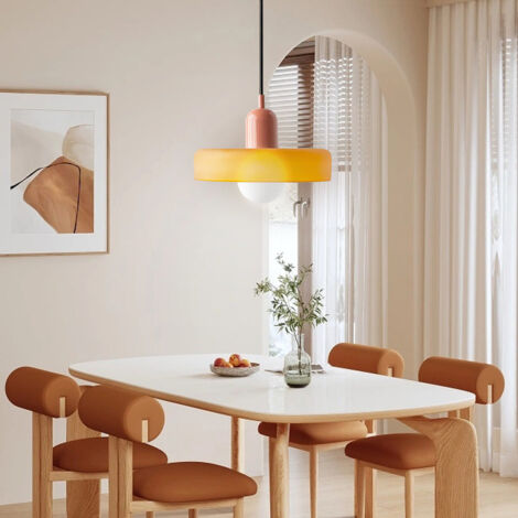 Suspension lumineuse orange nordique D35CM – Verre nervuré – Culot E27 – Hauteur 22CM – Pour cuisine, salle à manger, couloir