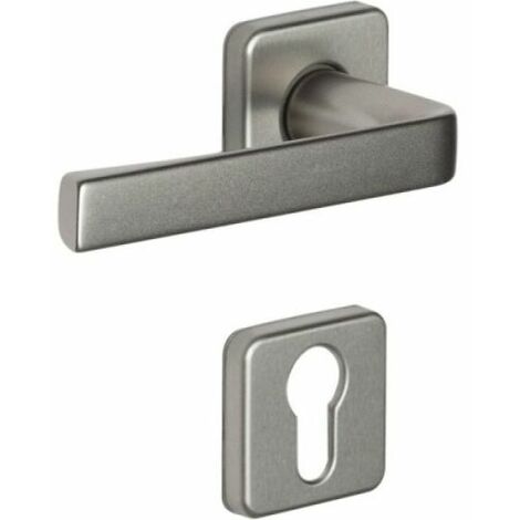 Ensemble de poignées de porte sur rosace KAZA - ASSA ABLOY BEZAULT                                Aspect inox                                Anodisé                              Condamnation + voyant