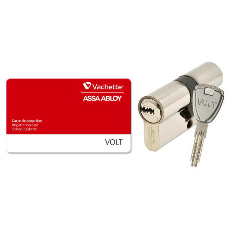 Vachette – Cylindre de serrure double entrée VOLT 30 mm – Clé brevetée réversible – Goupilles anti-crochetage – Nickelé (1/3)