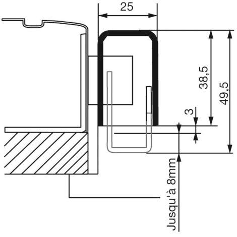 Gâche en "U" en 2 parties pour serrure EXCLUSIVE - ASSA ABLOY VACHETTE Droite                               Blanc 9016 (1/2)