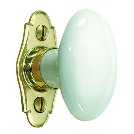 Bouton de fenêtre en porcelaine de Limoges – Rosace en laiton poli – Dimensions 71x35mm – Entraxe 43mm – Vis en laiton fournies – Merigous (1/9)