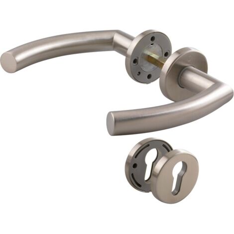 Hoppe – Poignée de porte sur rosace inox mat – Clé I – Carré 7 mm – Épaisseur de porte 35 à 45 mm – Diamètre rosace 53 mm