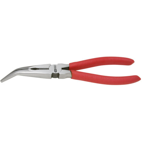 Kstools – Pince à bec demi-rond coudé 45° – Longueur 165 mm – Pour fils en acier dur et semi-dur – Mâchoires dentées pour coupe précise
