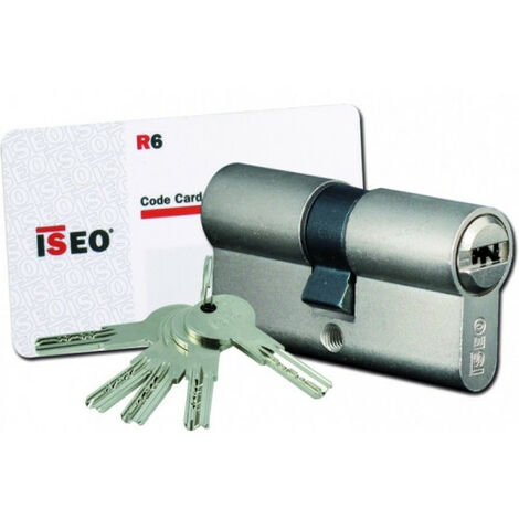 Cylindre double entrée 50 mm – Laiton nickelé – 6 goupilles inox – Protection anti-perçage et anti-arrachement – Clé réversible – IsÉ