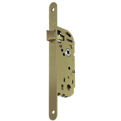 Vachette – Serrure monopoint encastrée – Entraxe 70mm – Axe 40mm – Pêne dormant zingué – Pour portes à gauche – Design jaune/doré